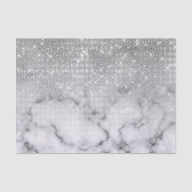Papier Mousseline Marbre blanc de Parties scintillant argenté Ombre (Recto)