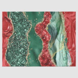Papier Mousseline Marbre de Noël Rouge, Vert et Paillettes d'Or Agat