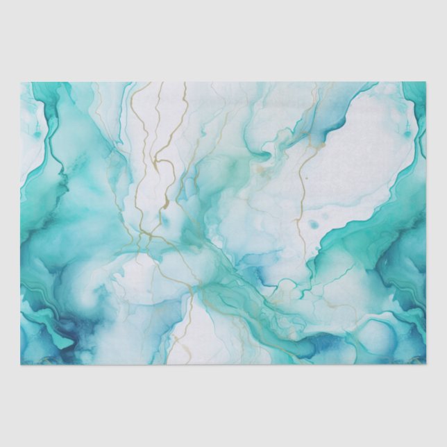 Papier Mousseline Marbre d'encre or Mint Aqua (Recto)