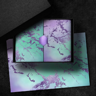 Papier Mousseline Marbre Élégant Lavande Violet et Vert Menthe