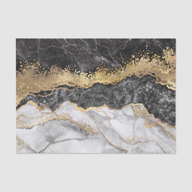 Papier Mousseline Marbre noir avec or assez (Recto)