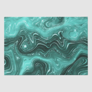 Papier Mousseline Marbre Strata Pailleté et Feuille de Style Turquoi