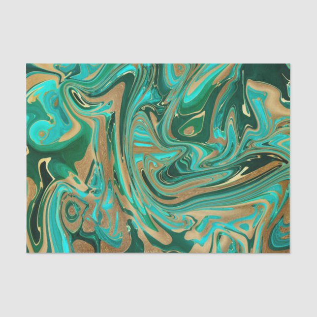 Papier Mousseline Marbre vert et or liquide (Recto)