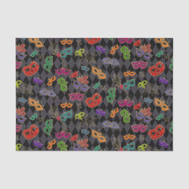 Papier Mousseline Mardi Gras Masquerade Masques Arlequin Noir (Recto)