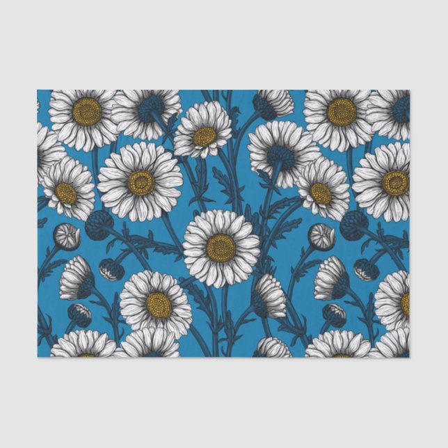 Papier Mousseline Marguerites sur bleu (Recto)
