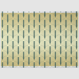 Papier Mousseline Mariage Art déco Gold Green Palmetto Motif