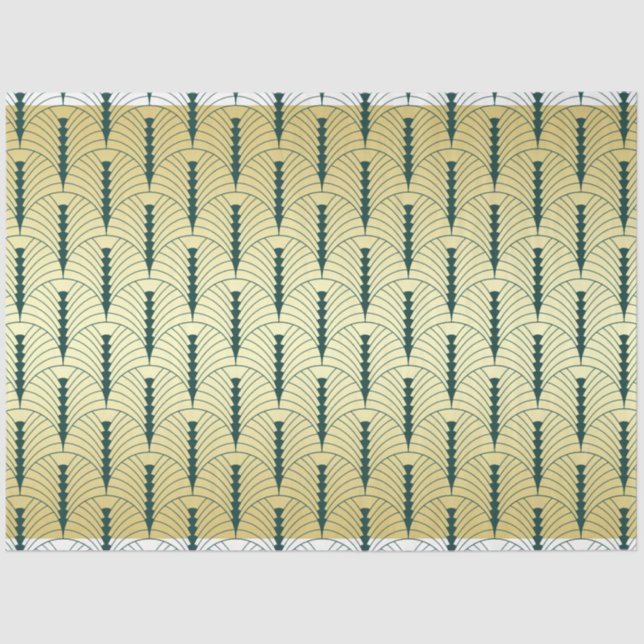 Papier Mousseline Mariage Art déco Gold Green Palmetto Motif (Recto)