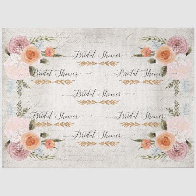 Papier Mousseline Mariage Champêtre Fleurs Aquarelles Calligraphiées (Recto)