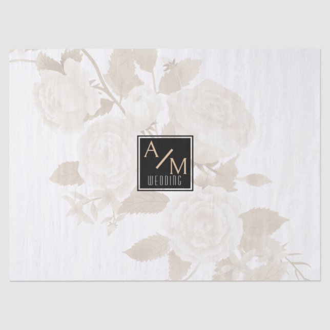 Papier Mousseline Mariage Chic Monogramme Blanc (Recto)