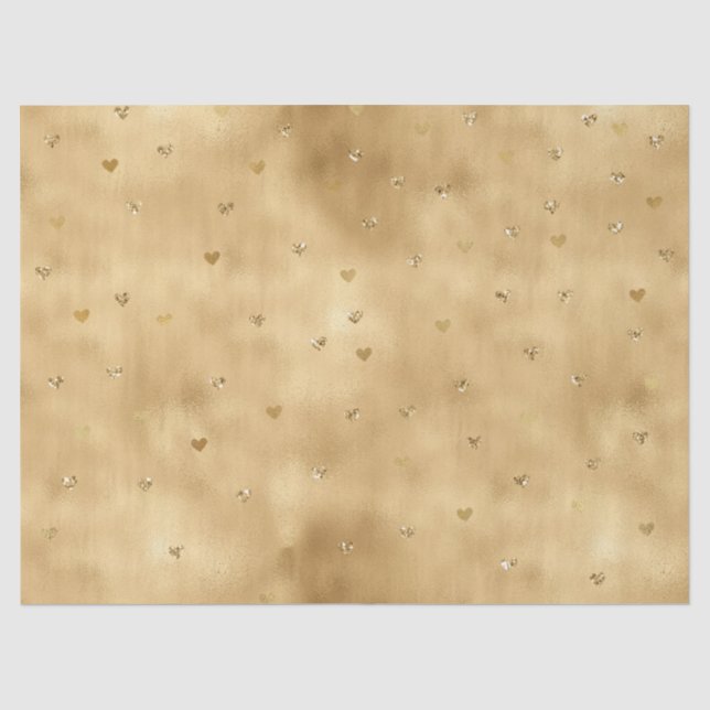 Papier Mousseline Mariage Cœurs Pailletés Glamour Or (Recto)