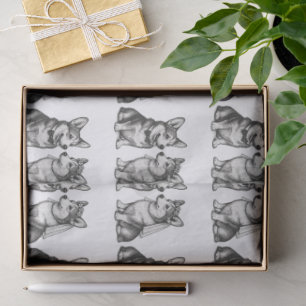 Papier Mousseline Mariage de Corgi Vintage Noir et Blanc Fantaisiste