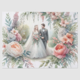 Papier Mousseline Mariage Élégant Aquarelle Mariée Marié