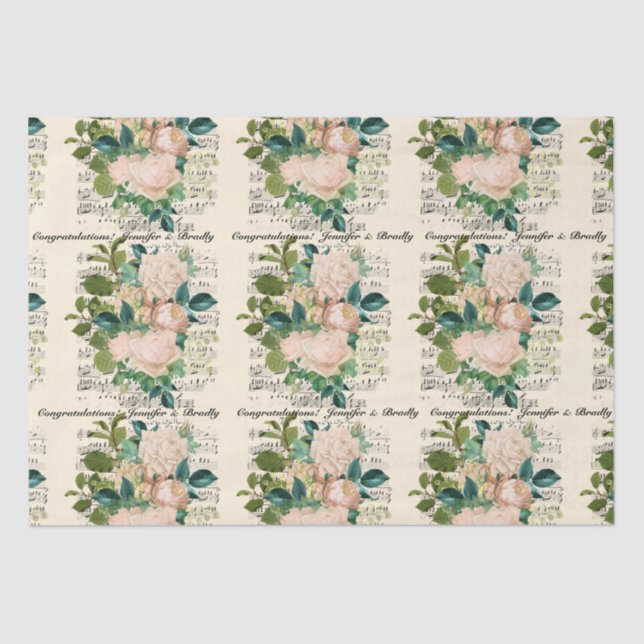 Papier Mousseline Mariage Félicitations Ajouter des noms Rose Epheme (Recto)