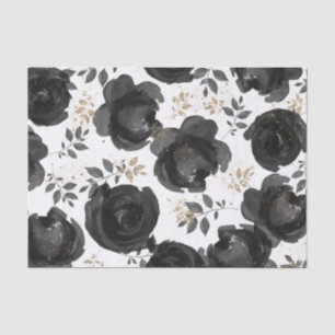 Papier Mousseline Mariage Feuilles Floral Glam Or Noir