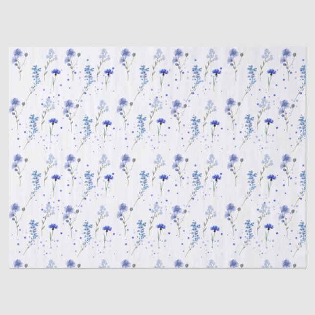 Papier Mousseline Mariage Fleur sauvage bleu eau (Recto)
