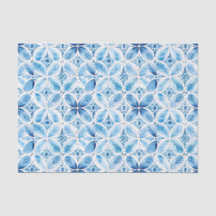 Papier Mousseline Mariage Fleurie en Batik Bleu Blanc
