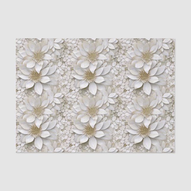 Papier Mousseline Mariage Fleurs de Lotus Blanches Dorées (Recto)