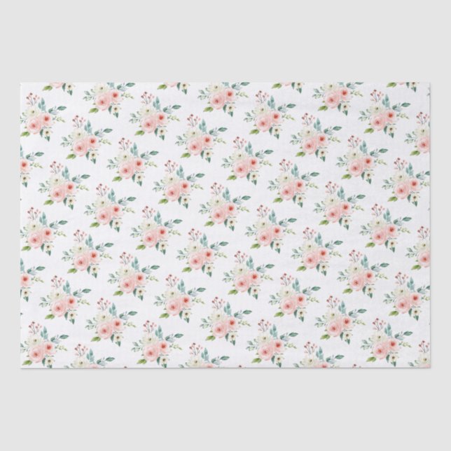 Papier Mousseline Mariage Floral à l'aquarelle blanche pêche (Recto)