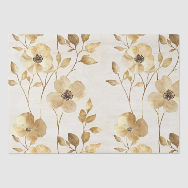 Papier Mousseline Mariage floral or crème (Recto)