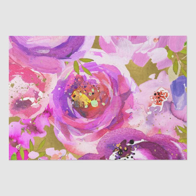 Papier Mousseline Mariage floral vibrant rose et violet (Recto)