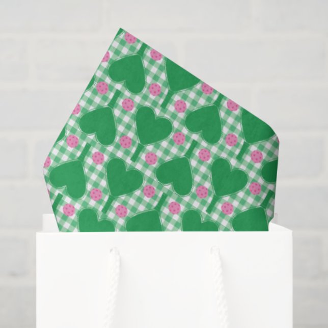 Papier Mousseline Mariage gingham vert et rose de pickleball prépa (Sac cadeau)