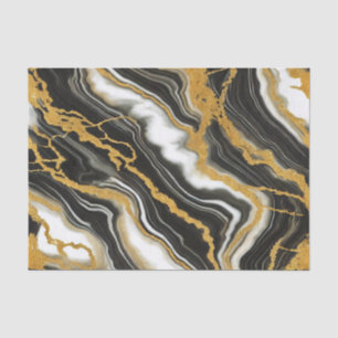 Papier Mousseline  Mariage Glamour Aspect Marbre Noir Blanc Or 