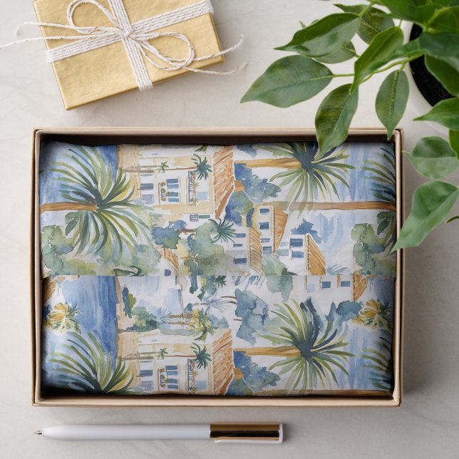 Papier Mousseline Mariage méditerranéen bleu tropical (Cadeau)