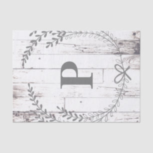 Papier Mousseline Mariage Monogramme de Ferme Rustique en Bois Blanc