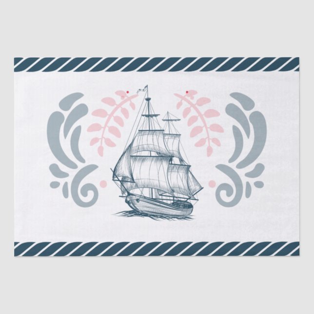 Papier Mousseline Mariage nautique moderne (Recto)
