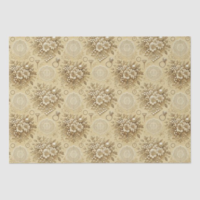 Papier Mousseline Mariage traditionnel de fleurs, perles et dentelle (Recto)