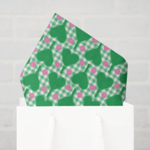 Papier Mousseline Mariage vert et rose à carreaux de pickleball