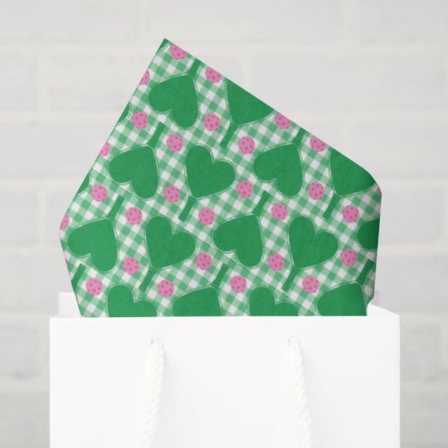 Papier Mousseline Mariage vert prépa et rose Gingham Pickleball (Sac cadeau)