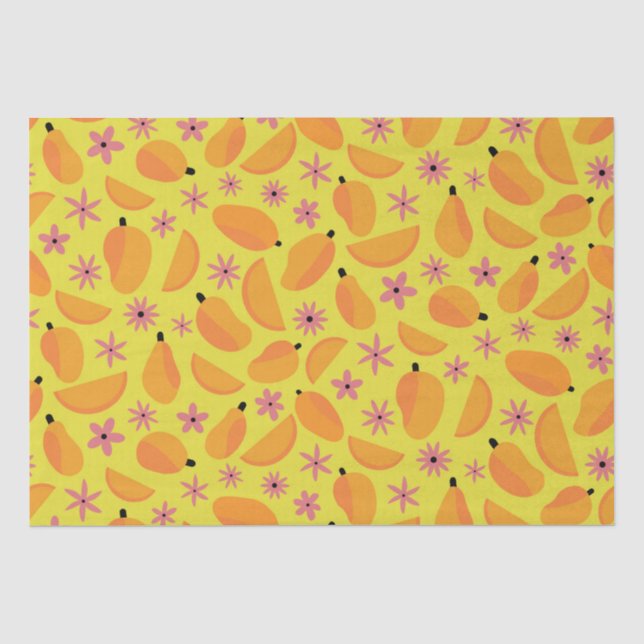 Papier Mousseline Marigold Mango Fruit and Flowers Motif (Recto)