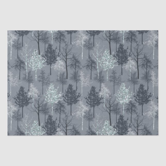 Papier Mousseline Marine Bleu Blanc et Faux Parties scintillant Arbr (Recto)