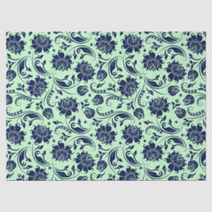 Papier Mousseline Marine bleu Floral Damas Arrière - plan vert