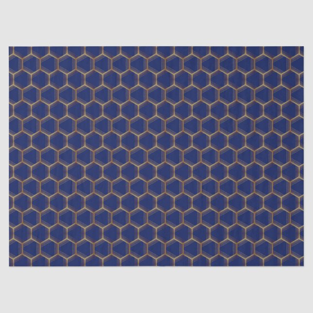 Papier Mousseline Marine Bleu Miel peigne d'or Chic géométrique (Recto)
