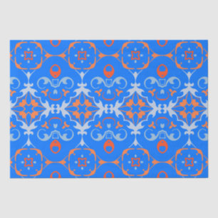Papier Mousseline Marine Bleu Orange Ethnique Boho Damask Modèle