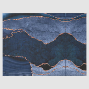 Papier Mousseline Marine Blue Rose Gold Agate Géode moderne Abstrait