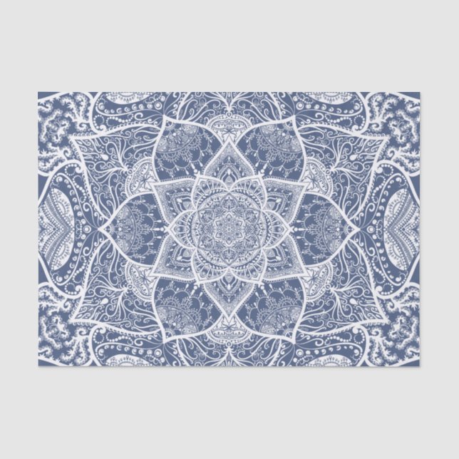Papier Mousseline Marine et mandala blanc - Loergann dans le requin (Recto)