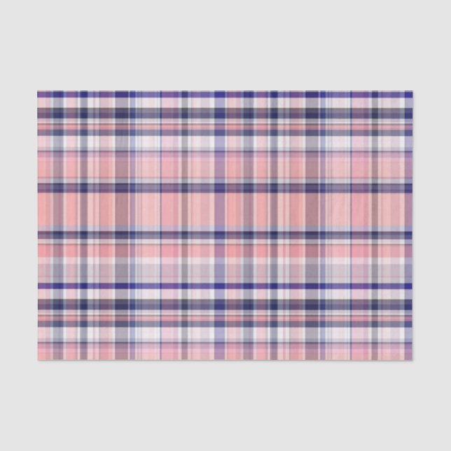 Papier Mousseline Marine Rose Bleu Blanc Preppy Madras Plaid (Recto)