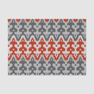 Papier Mousseline Marocain Ikat Damask, Graphite Grey et Rouge