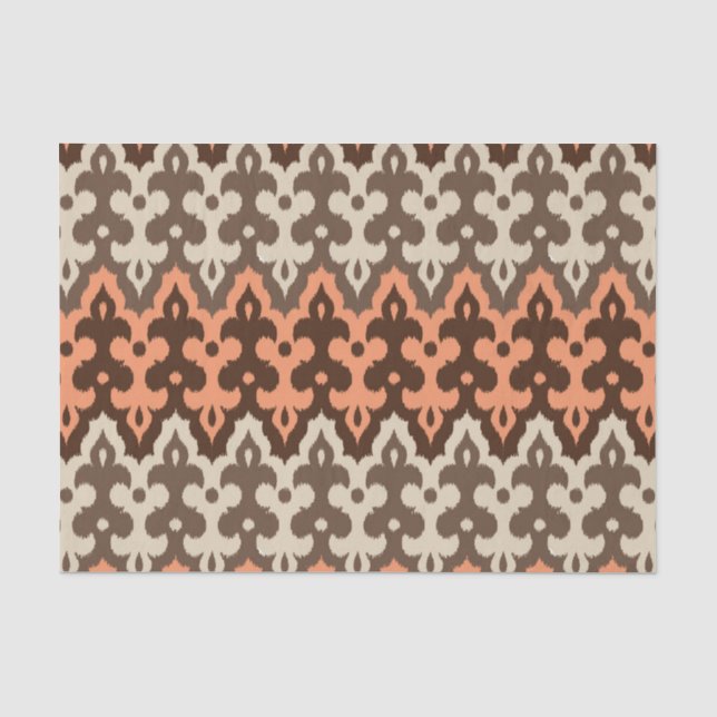 Papier Mousseline Marocaine Ikat Damask, Brown, Taupe & Coral (Recto)