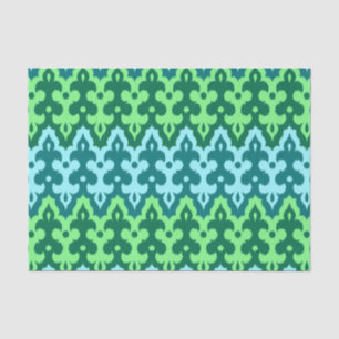 Papier Mousseline Marocaine Ikat Damask, Turquoise & Jade Green