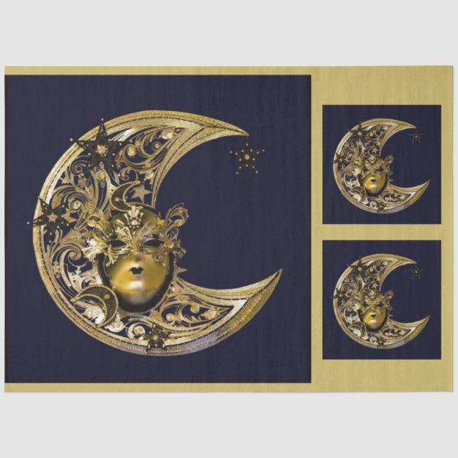 Papier Mousseline Mascarnaval Mascarade Mascaré Lune Or 14 Découpage (Recto)