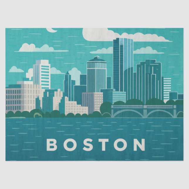 Papier Mousseline Massachusetts Night Cityscape | Boston City (Recto)