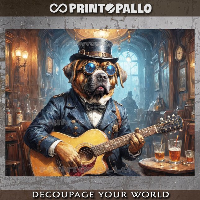 Papier Mousseline Mastiff steampunk chien jouer de la guitare - (Créateur téléchargé)