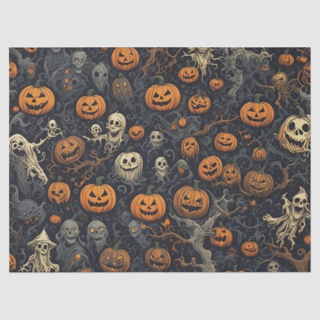 Papier Mousseline Matte Citrouilles Éffrayants Fantômes (Recto)