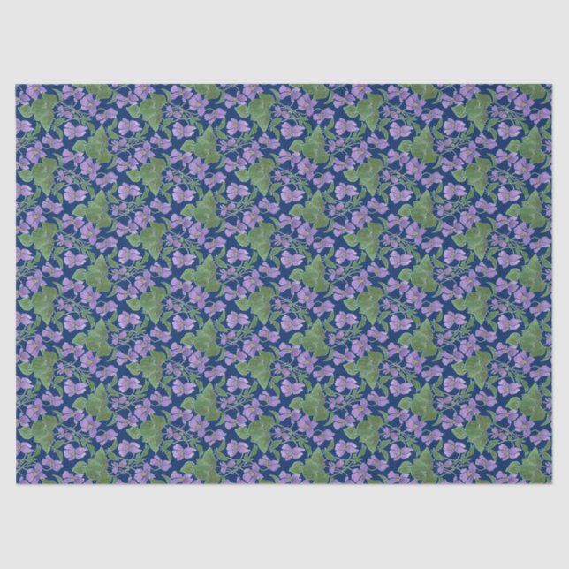 Papier Mousseline Mauve Violets sur la marine Floral Custom Tissue P (Recto)
