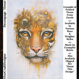 Papier Mousseline Mechanical Steampunk Tiger Face ER1L Decoupage