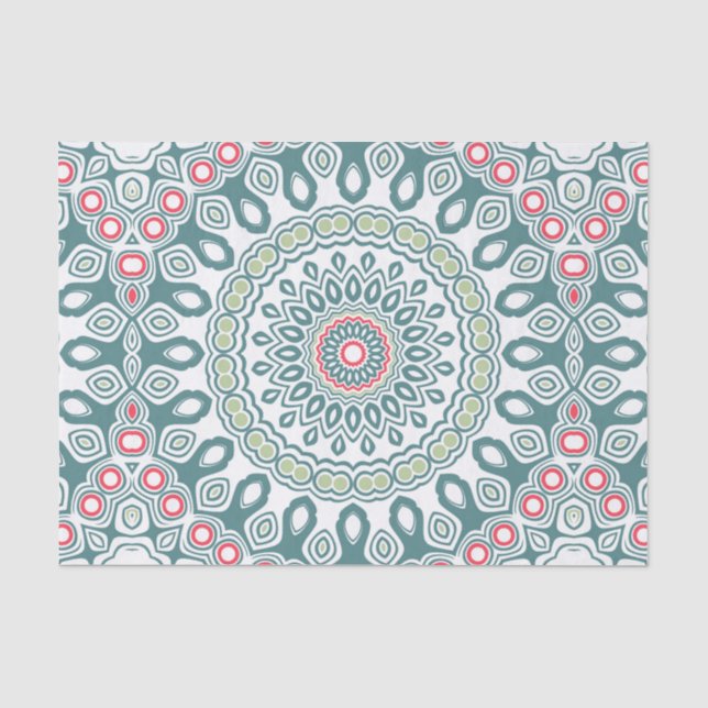 Papier Mousseline Médaillon de style mondial turquoise et vert (Recto)